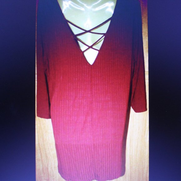 Ambiance Women's Maroon Top Cross Strap Back Sz 1X Long Sleeve - Picture 2 of 6